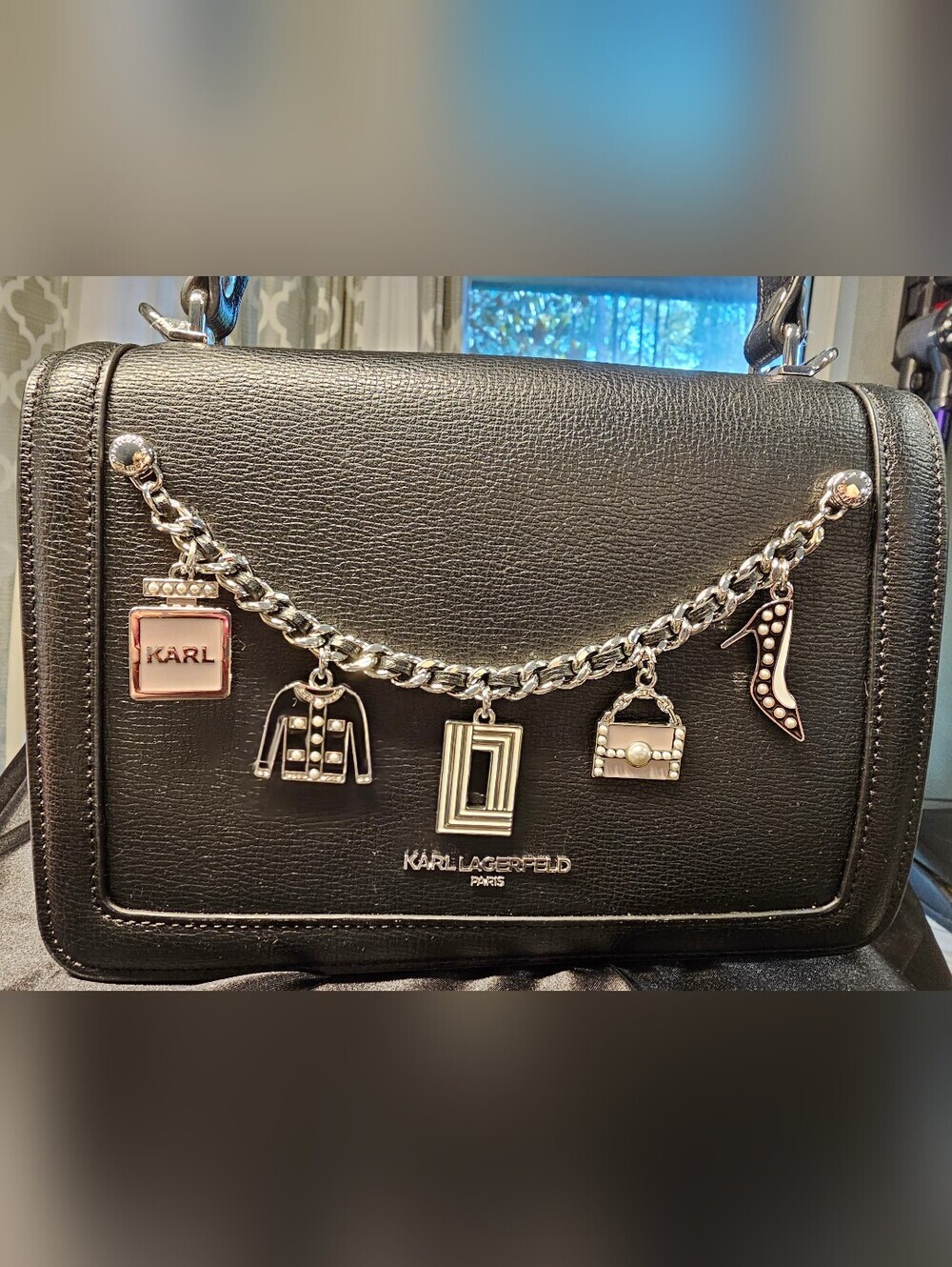 Karl Lagerfeld Paris Lourdes Small Leather Crossbody / Top Handle Bag